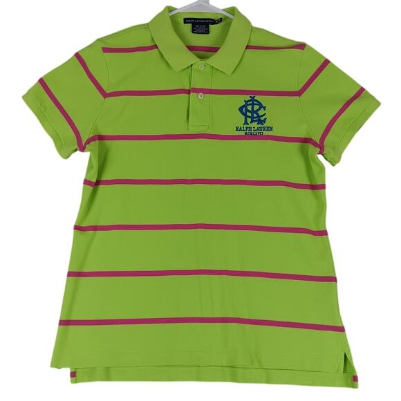 Ralph Lauren Sport Polo Shirt Missis XL Neon Green/Pink Striped Golf Activewear - Picture 2 of 10